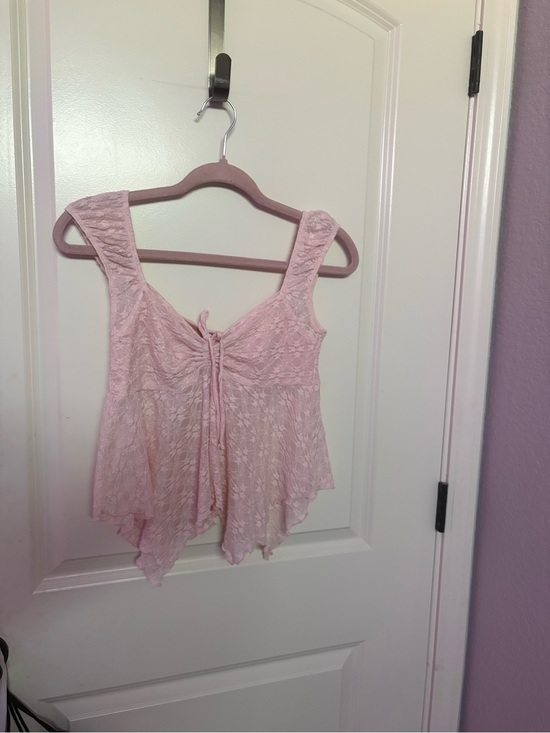Heart Hips Tops - Heart Hips Pink Lace Tie-Front Tank Top
